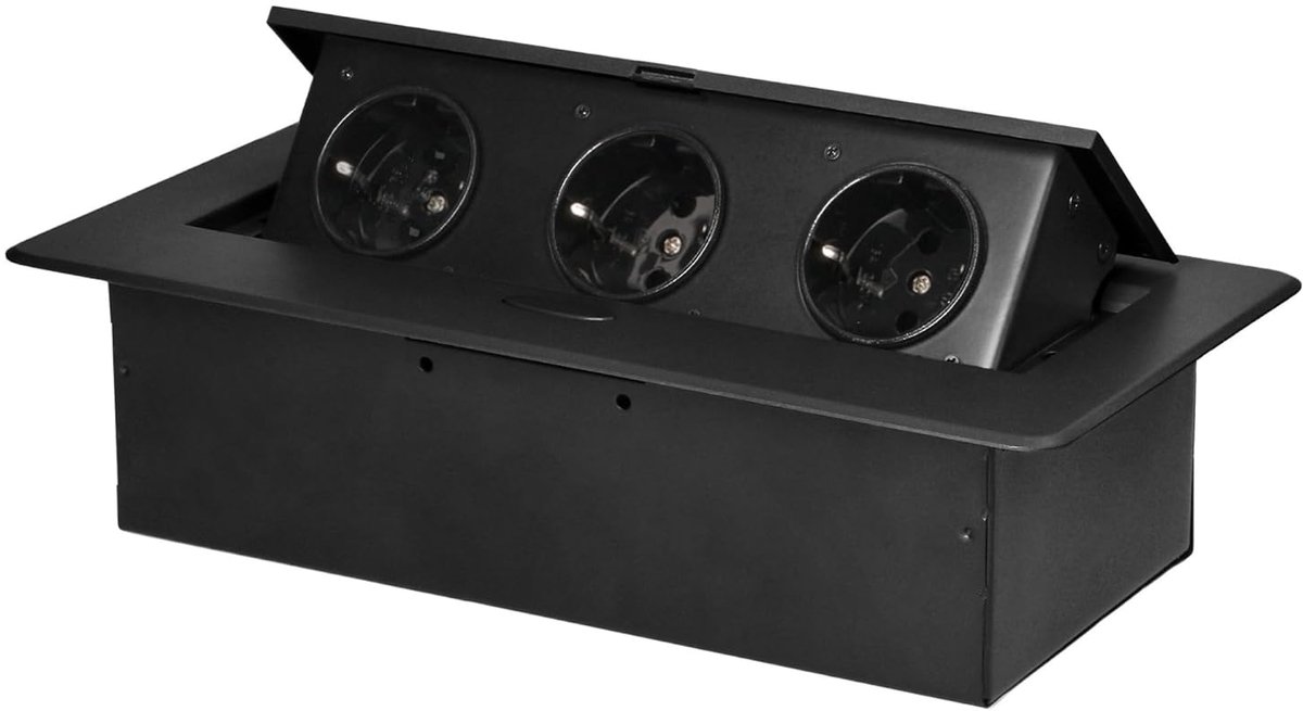 - Verzonken Power Strip in het Werkblad Stopcontact, met Vlakke Gefreesde Rand, Schuko, Inbouw Stopcontact (Geen Kabel Inbegrepen) (Zwart)