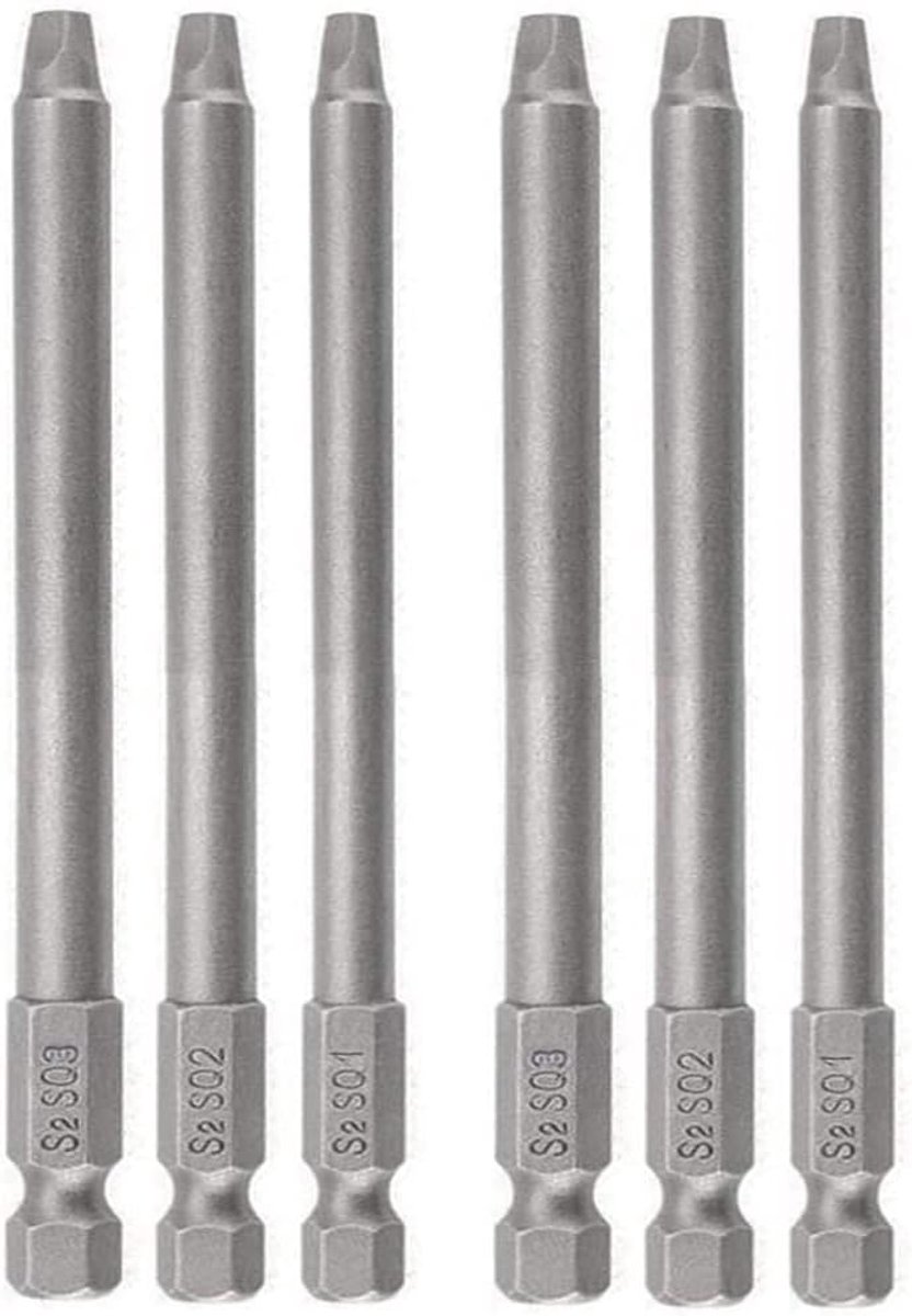 6 Stks 1/4 Inch Schacht Lengte Lange Magnetische Vierkante Hoofd Schroevendraaier Bits Set Power Tools SQ1 SQ2 SQ3 (100mm)