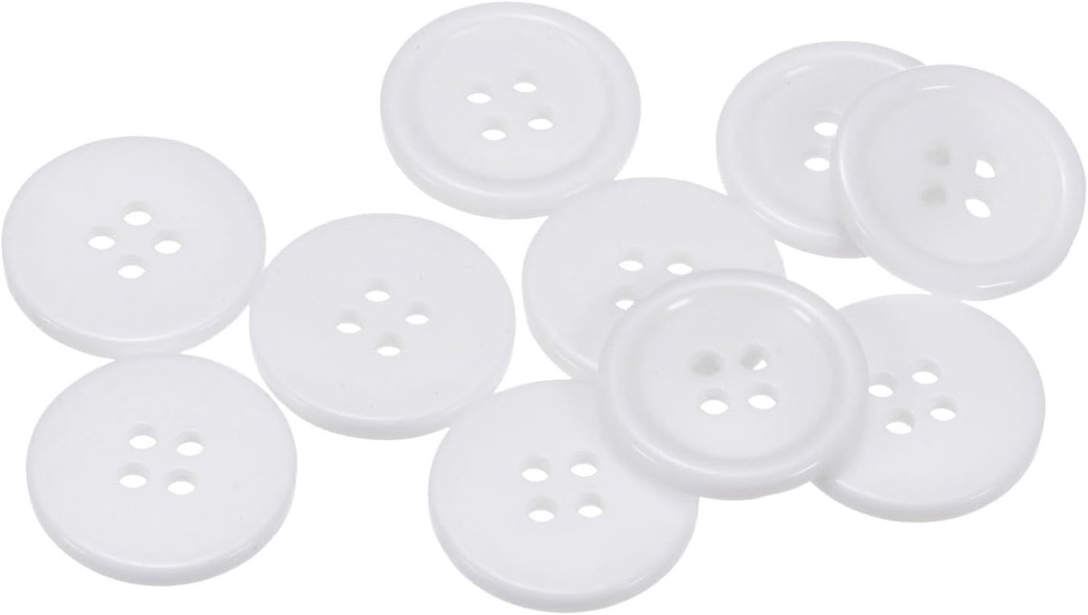Knopen om op te naaien, 10 stuks, van hars, voor kleding met 4 gaten voor het naaien van kleding en om te knutselen, wit