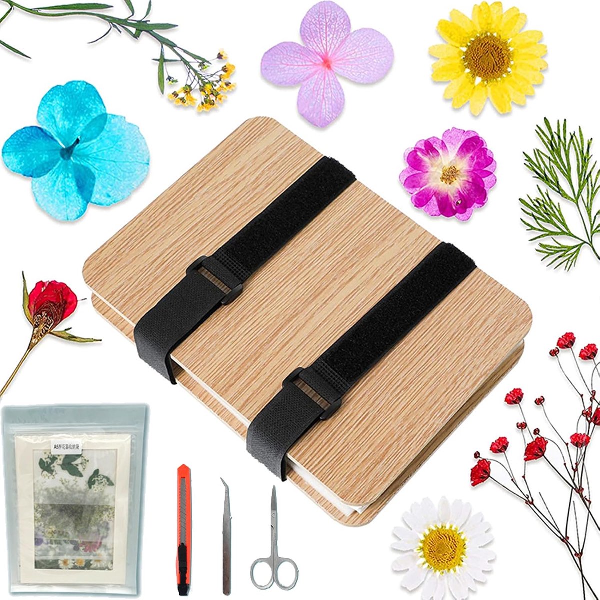 Bloemenpersset voor volwassenen en tieners, 6 lagen, 13 x 20 cm, doe-het-zelf botanische kunstknutselset, niet opvouwbaar