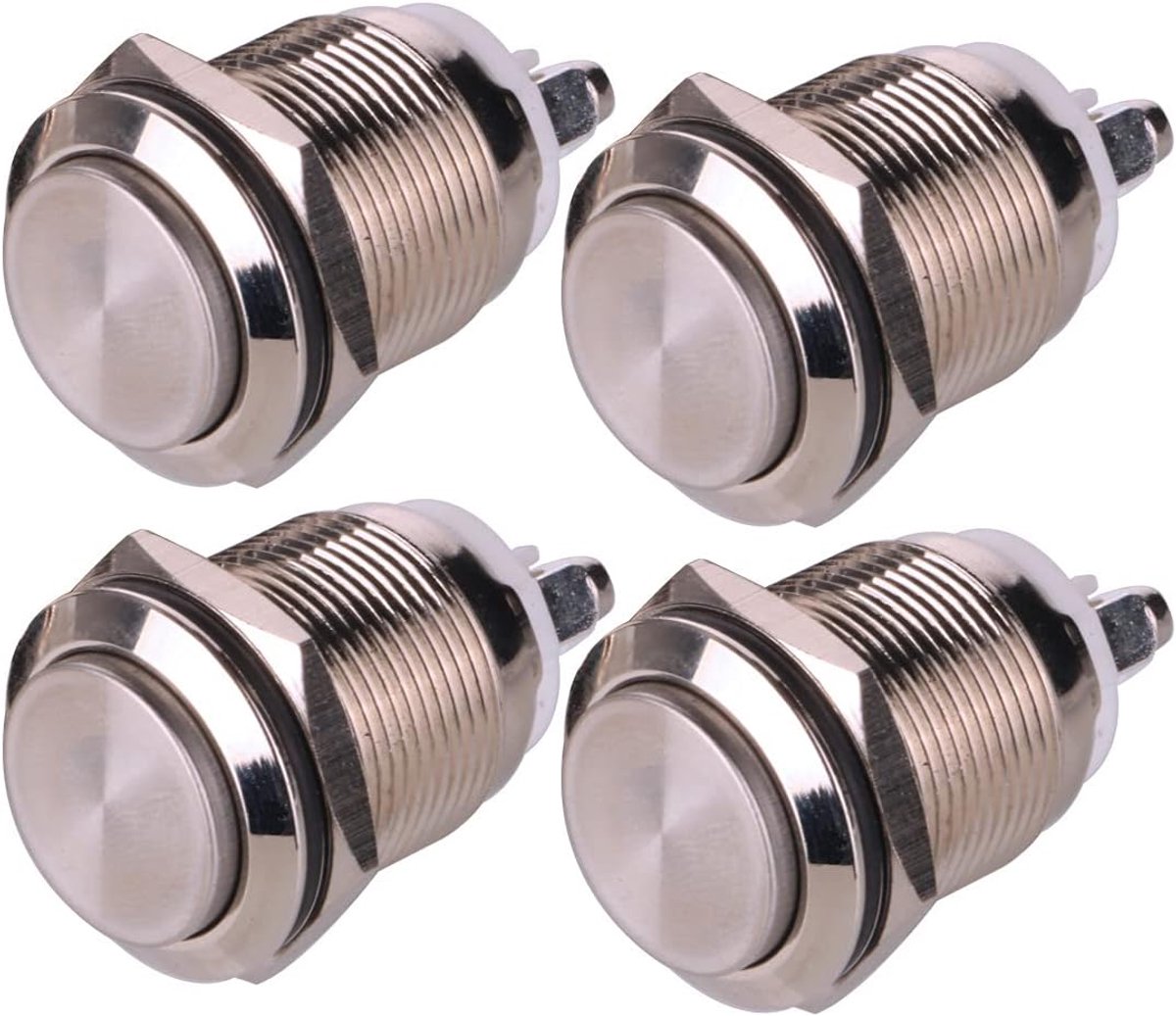 4 stuks 19mm 5A/12V/24V/125V/250V Waterdichte Vergrendeling Drukknop met Schroefaansluitingen Roestvrijstalen Metalen Knopschakelaar (Hoge Kop)