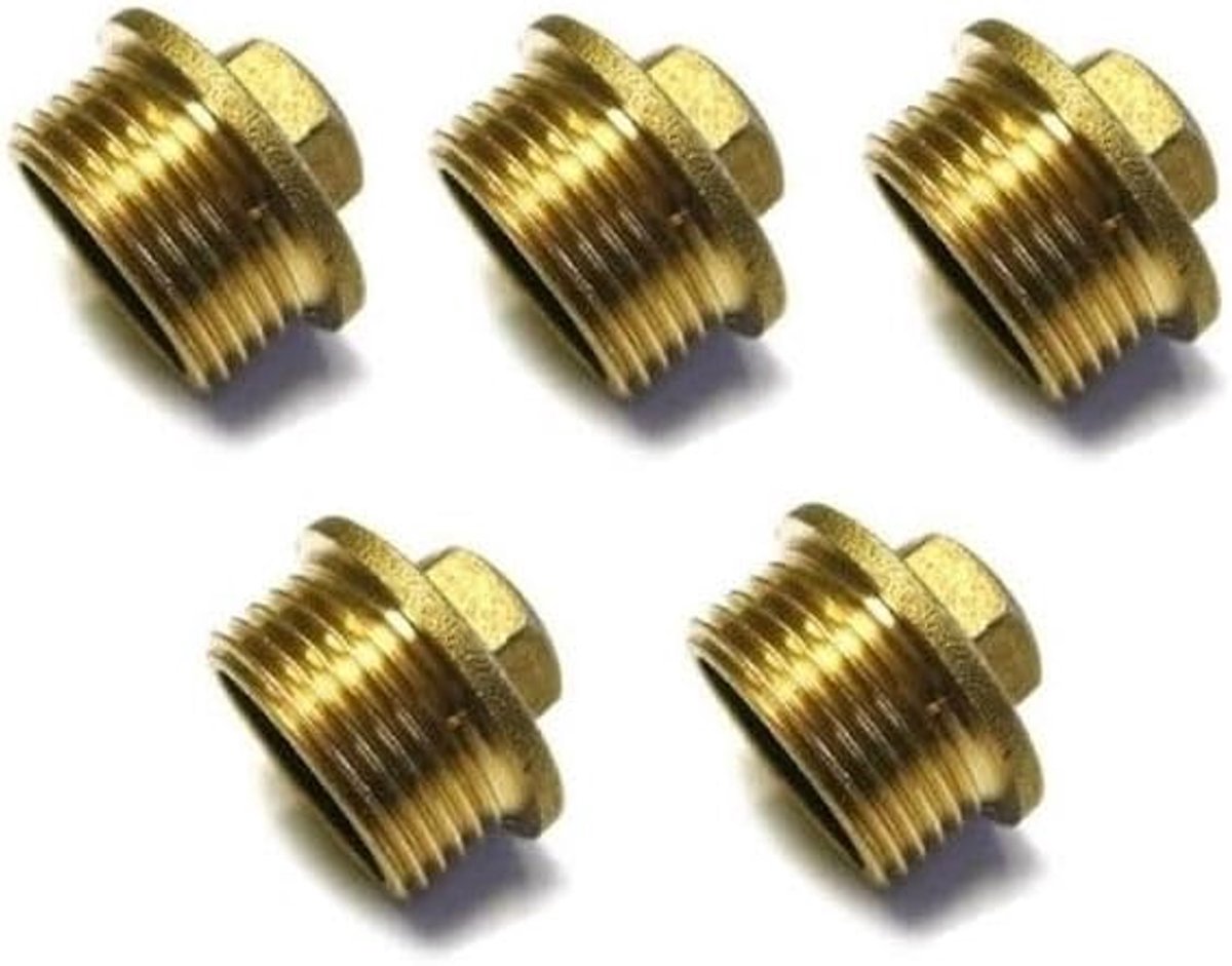 Pack van 5 Messing Stoppen Mannelijk 1/2'' met Buiten Schroefdraad Aenor | Hoogwaardige Accessoires voor Aansluitingen, gouden