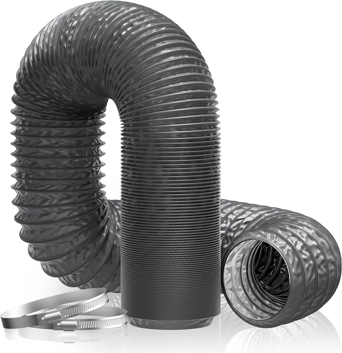 Afvoerslang, aluminium buis, afvoerbuis van pvc, met 2 slangklemmen, roestvrij staal, voor mobiele airconditioning, droger, afvoerventilator, afzuigkap, ventilatiesysteem, Ø 100 mm, 5 m,