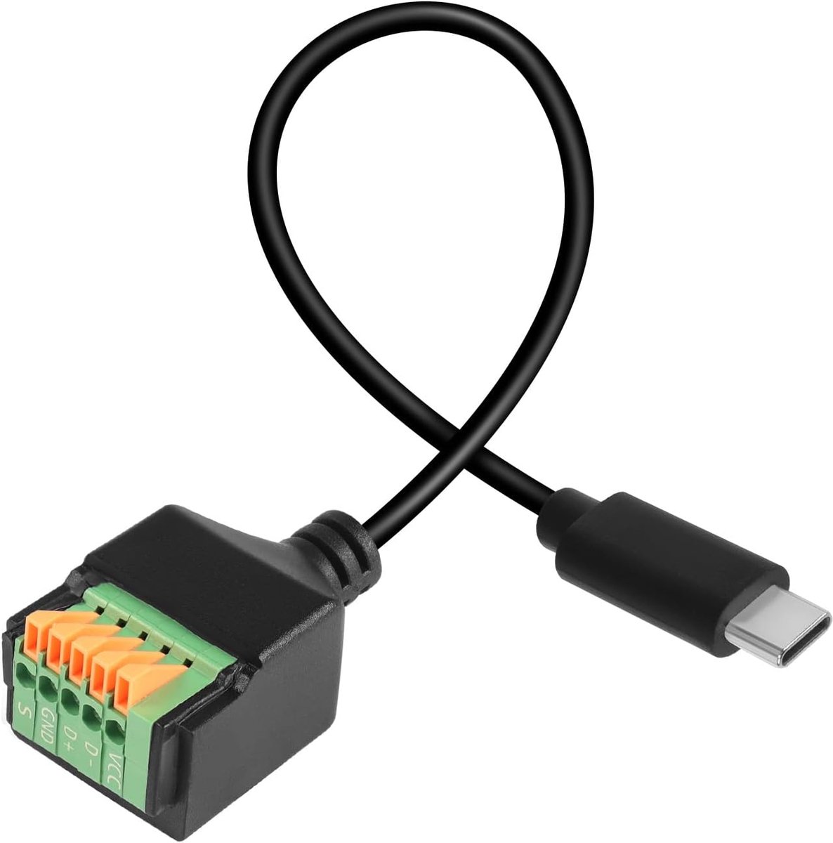 USB C Quick Connect Solderless Connector Plug Type C 2.0 Mannelijk naar 5-pins Crimp Terminal Kabel Adapter, Sprung Terminal Breakout Board, 480Mbps 5V2A, voor reparatie/DIY, 30cm/11.8in