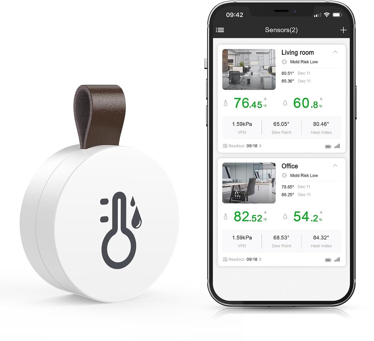 Bluetooth thermometer, hygrometer, draadloze temperatuurvochtigheidssensor met smart sensor-app, mini-thermometer voor binnen met gegevensregistratie, voor babykamer, broeikas, garage, kantoor