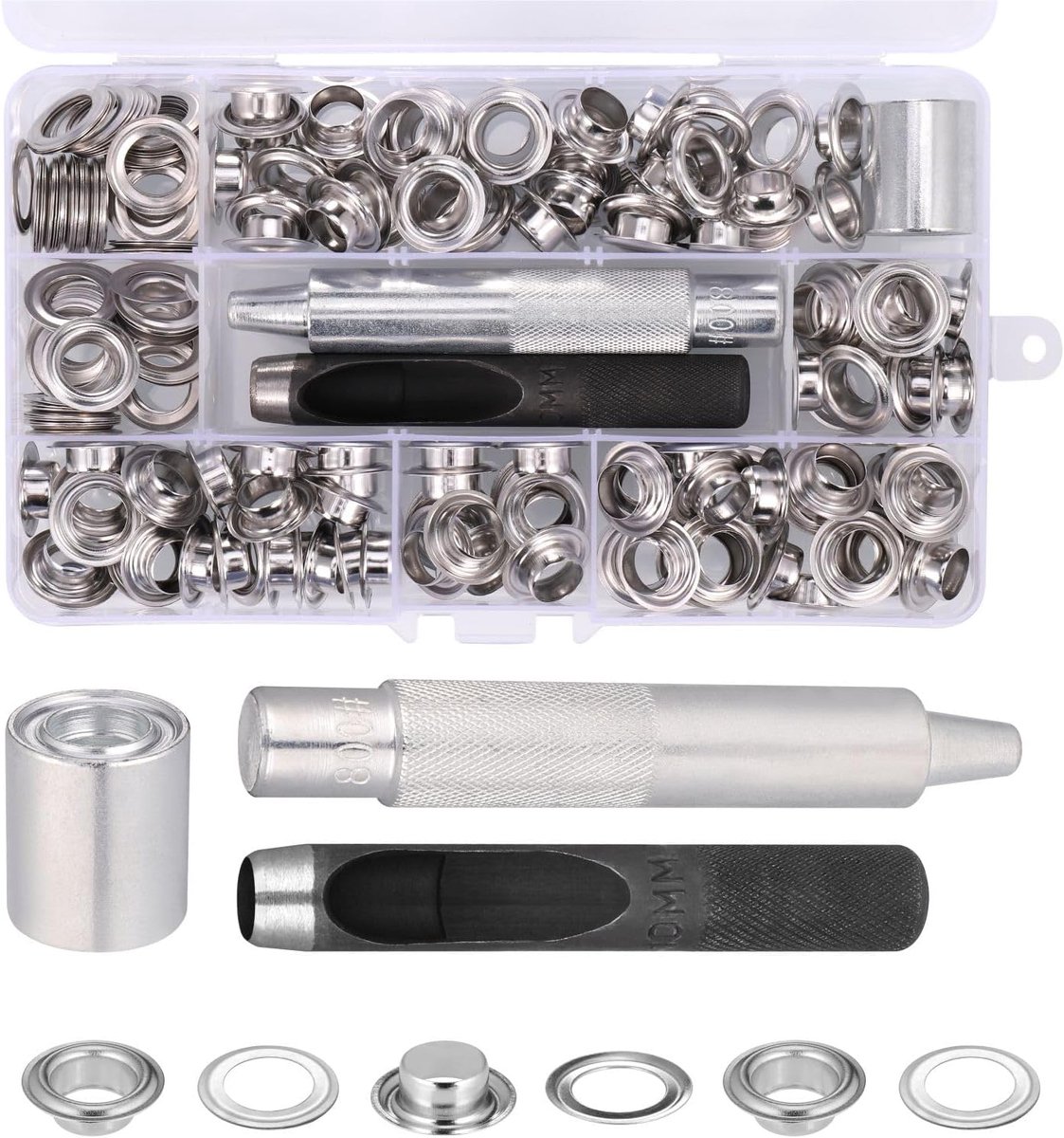 120 stuks zeilringen voor dekzeilen 10mm, zeilring gereedschap set metalen sets voor dekzeil tent reparatie zilver (2/5 Inch)