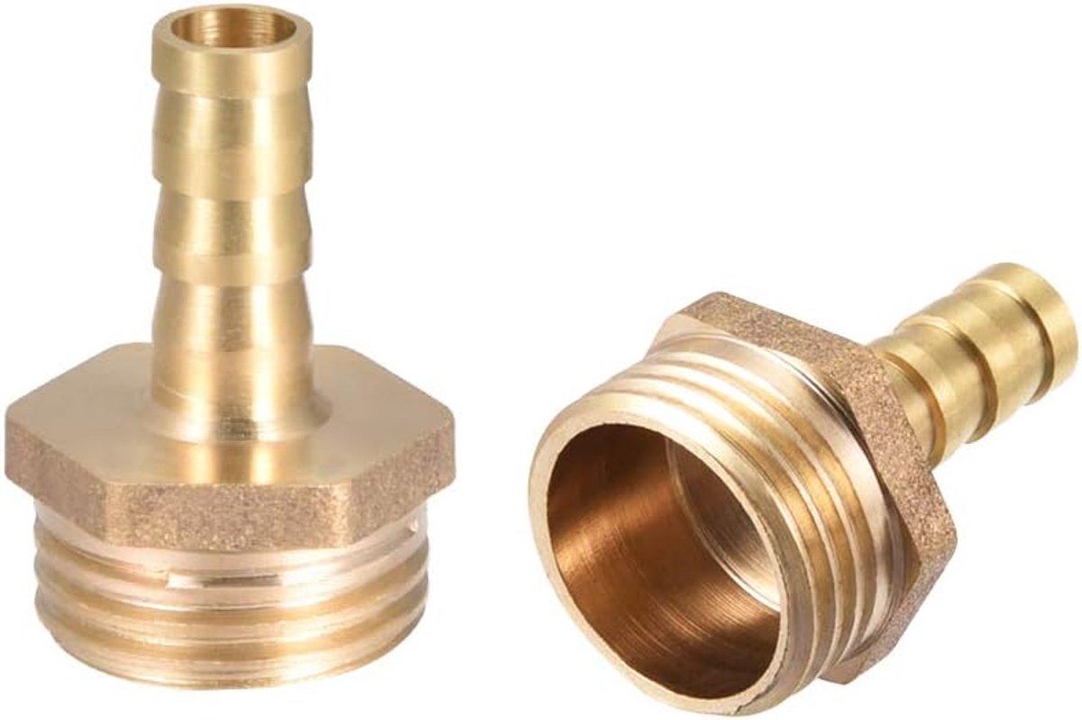 sourcing map Koppeling, geribbeld, messing, slang, adapter, 8 mm x G1/2, mannelijk prikkeldraad, 2 stuks