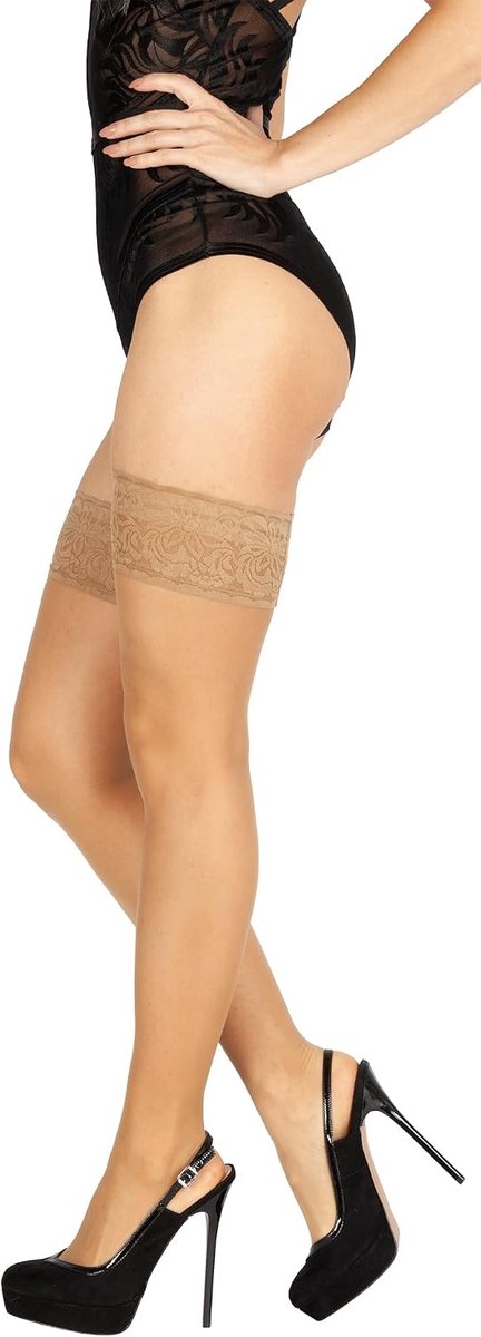XS tot 4XL halterloze kousen, 20 denier, 9 cm, bloemenpatroon, sexy overknee-kousen