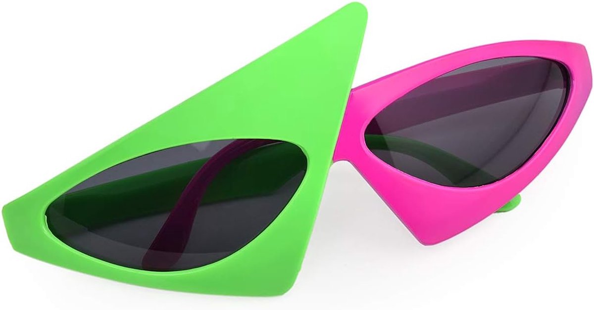 Brillen 80's Asymmetrisch Bril Heet Roze en Neon Groene Bril voor Hip Hop Dans Halloween Feest