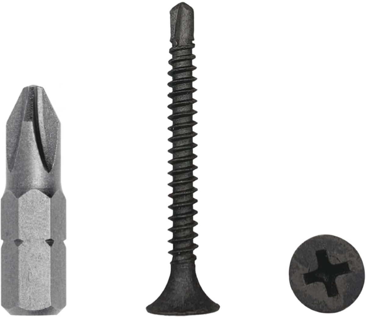 (Pack van 350 stuks) gipsplaten zwart fosfaat koolstofstaal 3,5 x 35 mm schroeven, zelfborende plaatmetaalschroef, (PH) kruiskopkop (350, 3,5 x 35 mm)