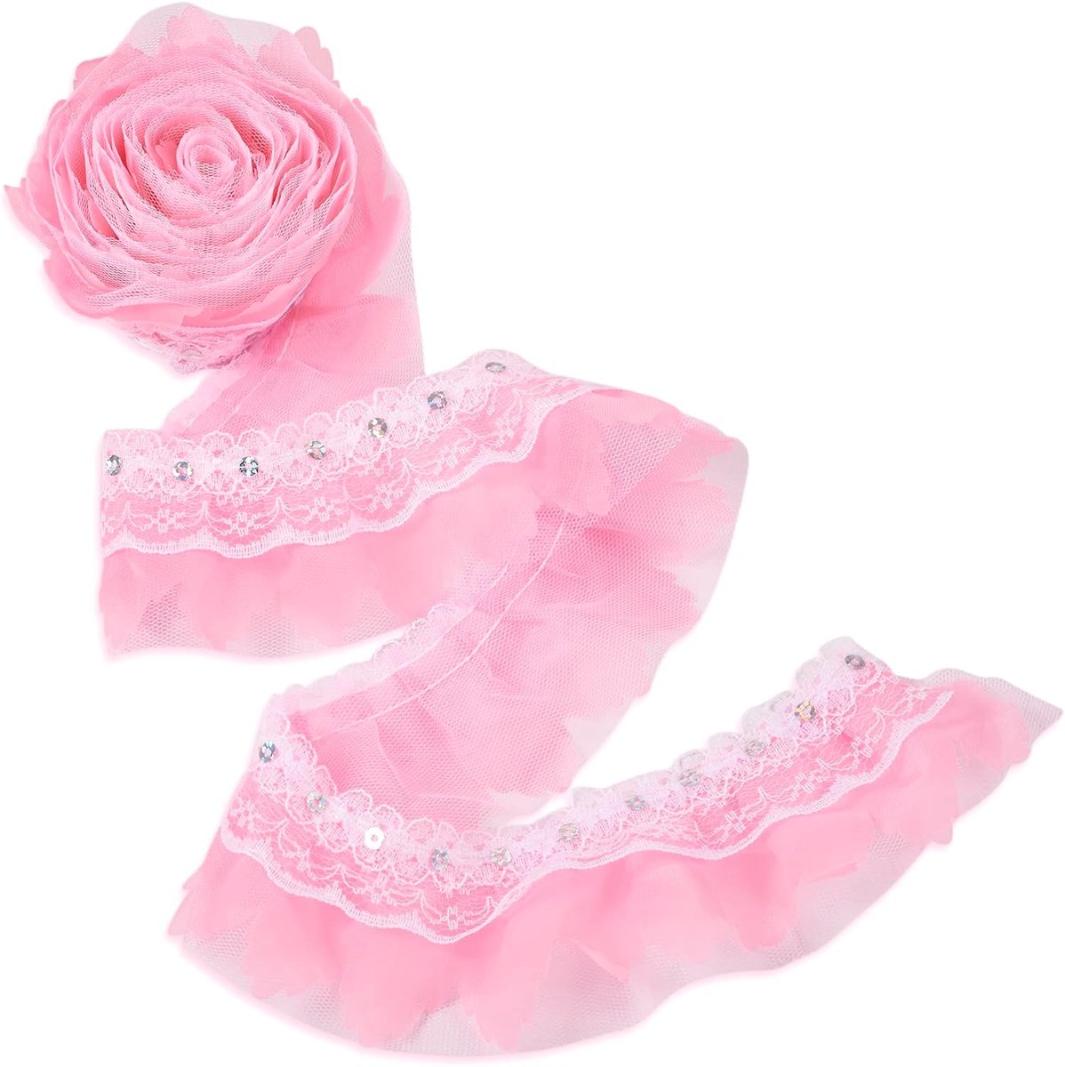 2 meter 2 lagen kanten rand trim 5,5 cm breed verzameld ruches mesh chiffon trimmen tule rand lint voor naaien doe-het-zelf ambachten bruiloft, roze