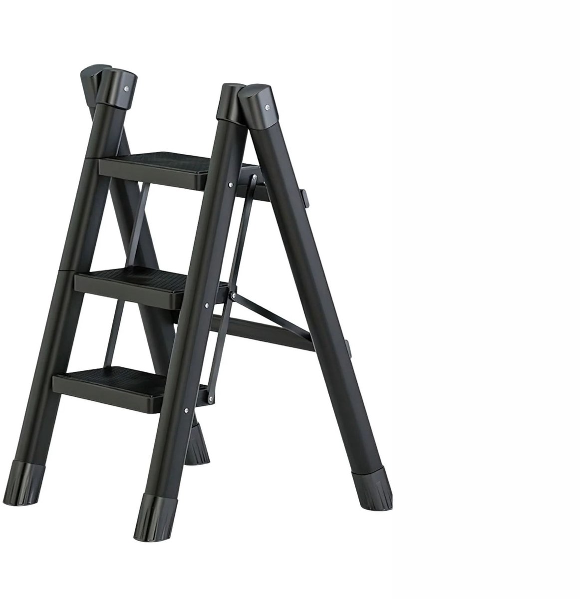 Chelsey-store -Huishoudtrap 3 treden – Keukentrapje 3 treden – Trapladder 3 treden - Antislip voethoezen - Draagvermogen tot 120 kg - Zwart