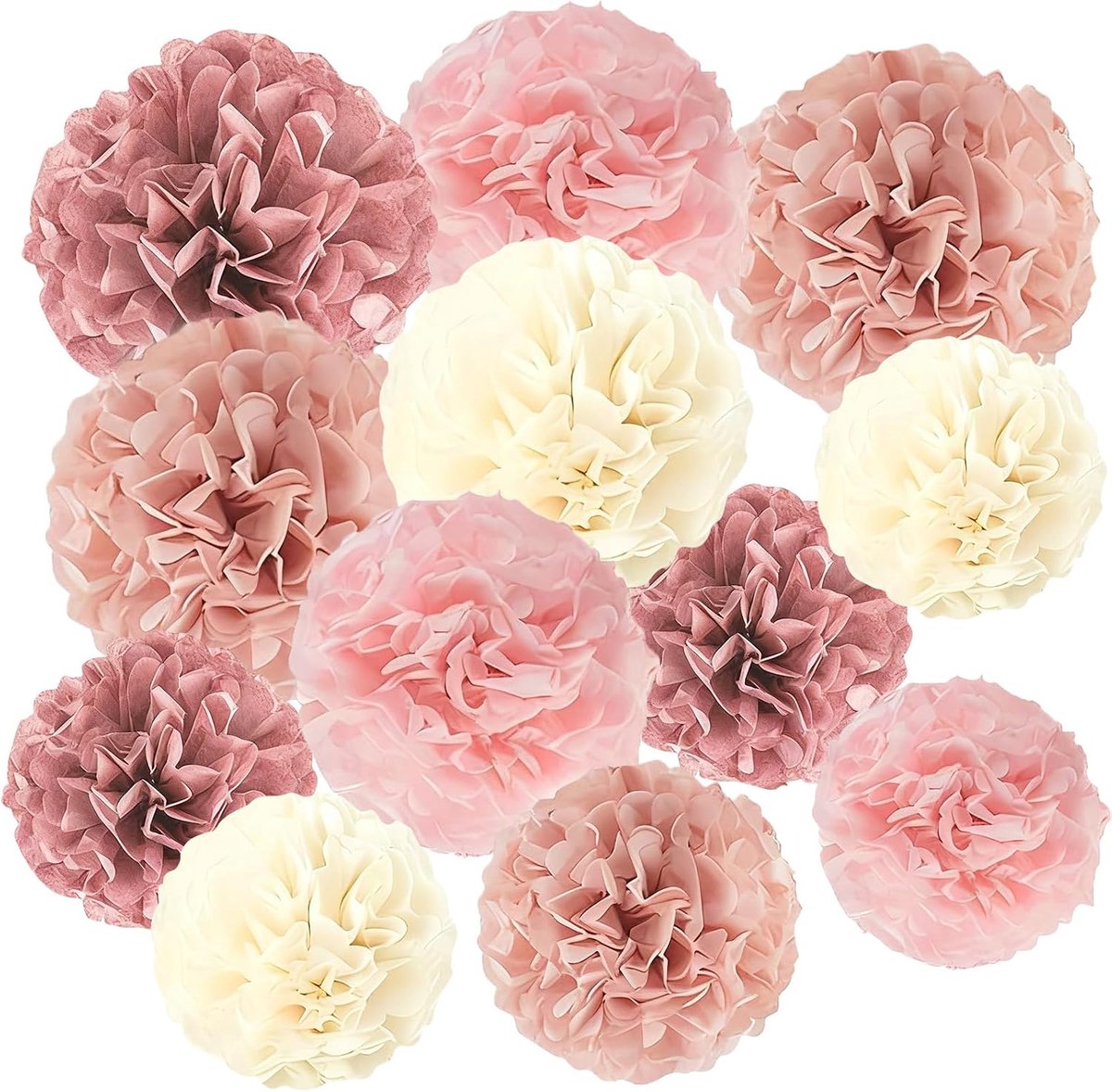 Papier Pompoms 12 Stuks - Roze Goud - Herbruikbaar - Feestdecoratie voor Verjaardag - SnelShoppen