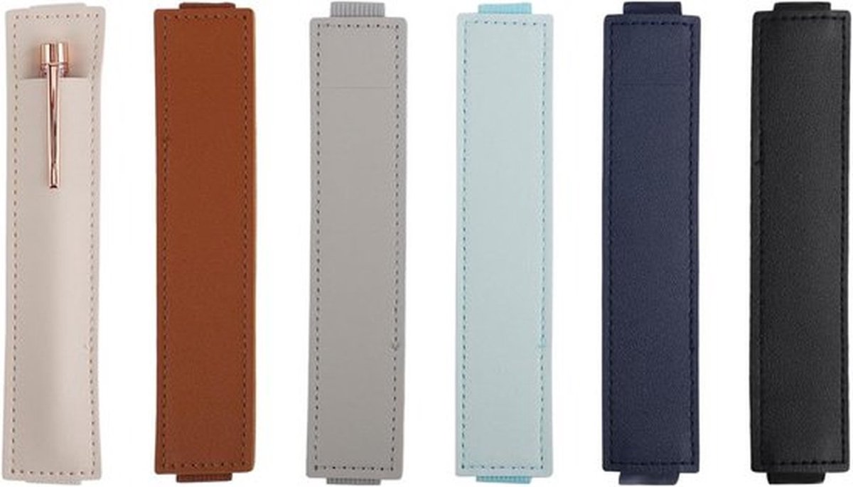 Set van 6 Elastische Penhouders in PU Leer - Verstelbare Pennenhoes voor Notitieboeken, Planners en Mappen in 6 Kleuren