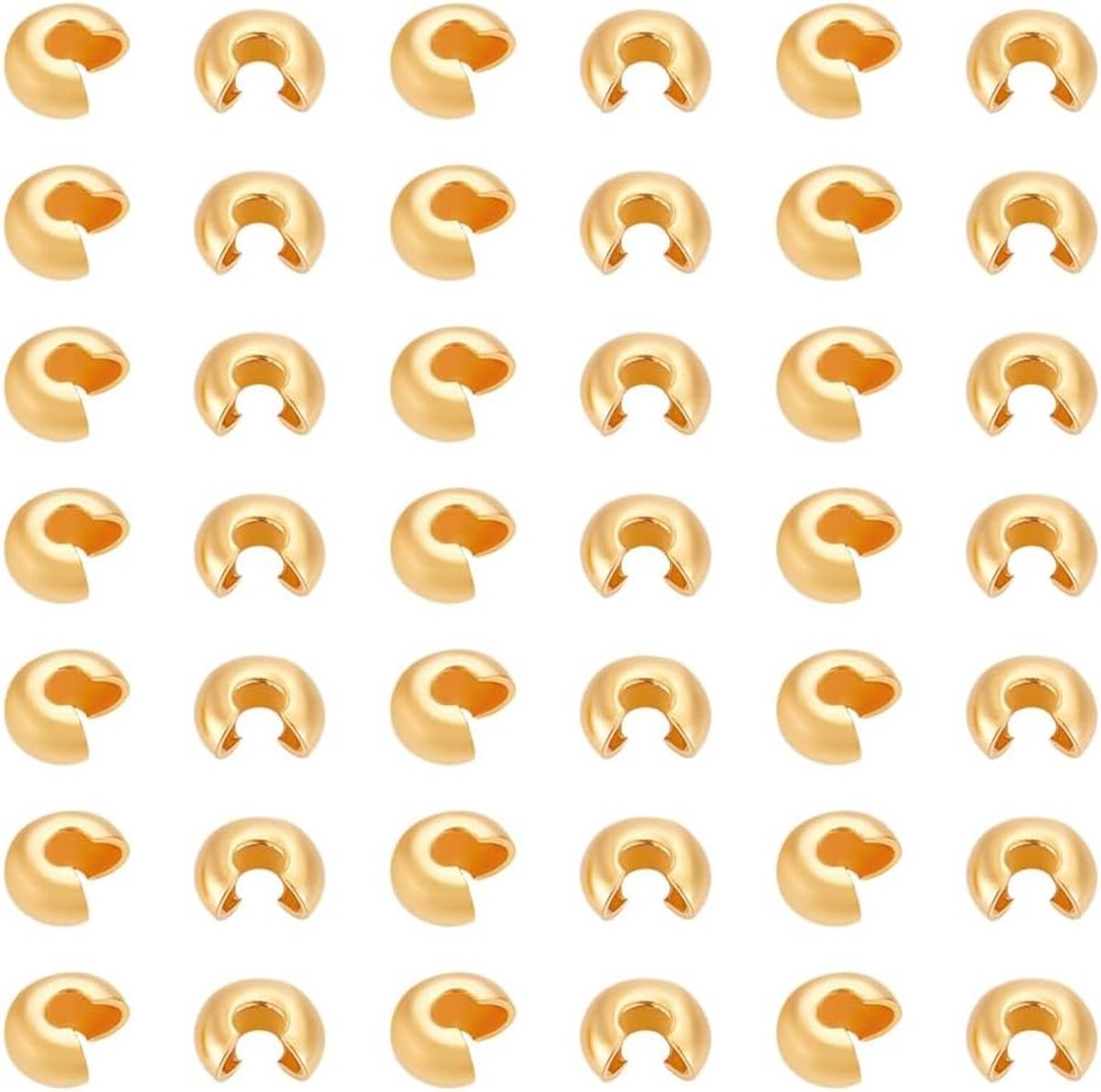150 stuks echte 24K vergulde Crimps kraal knoop covers halve ronde open krimpkralen covers open krimpkralen 4 mm metalen krimpen kraal voor doe-het-zelf armbanden sieraden maken