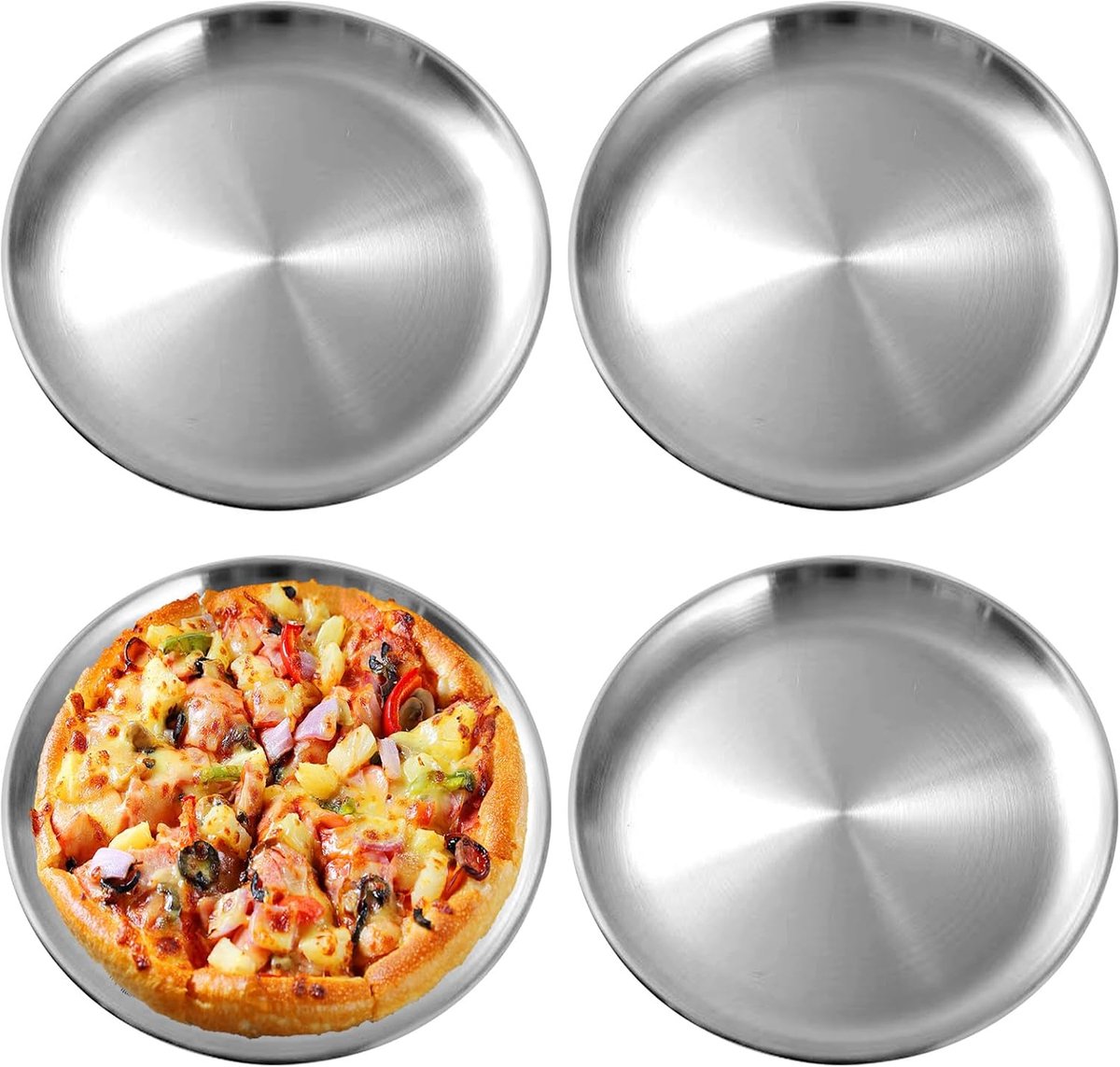 Roestvrijstalen borden, 4 stuks, campingborden, 30 cm, roestvrijstalen borden, campingservies, ideaal voor picknick, keuken, feest en wandelen