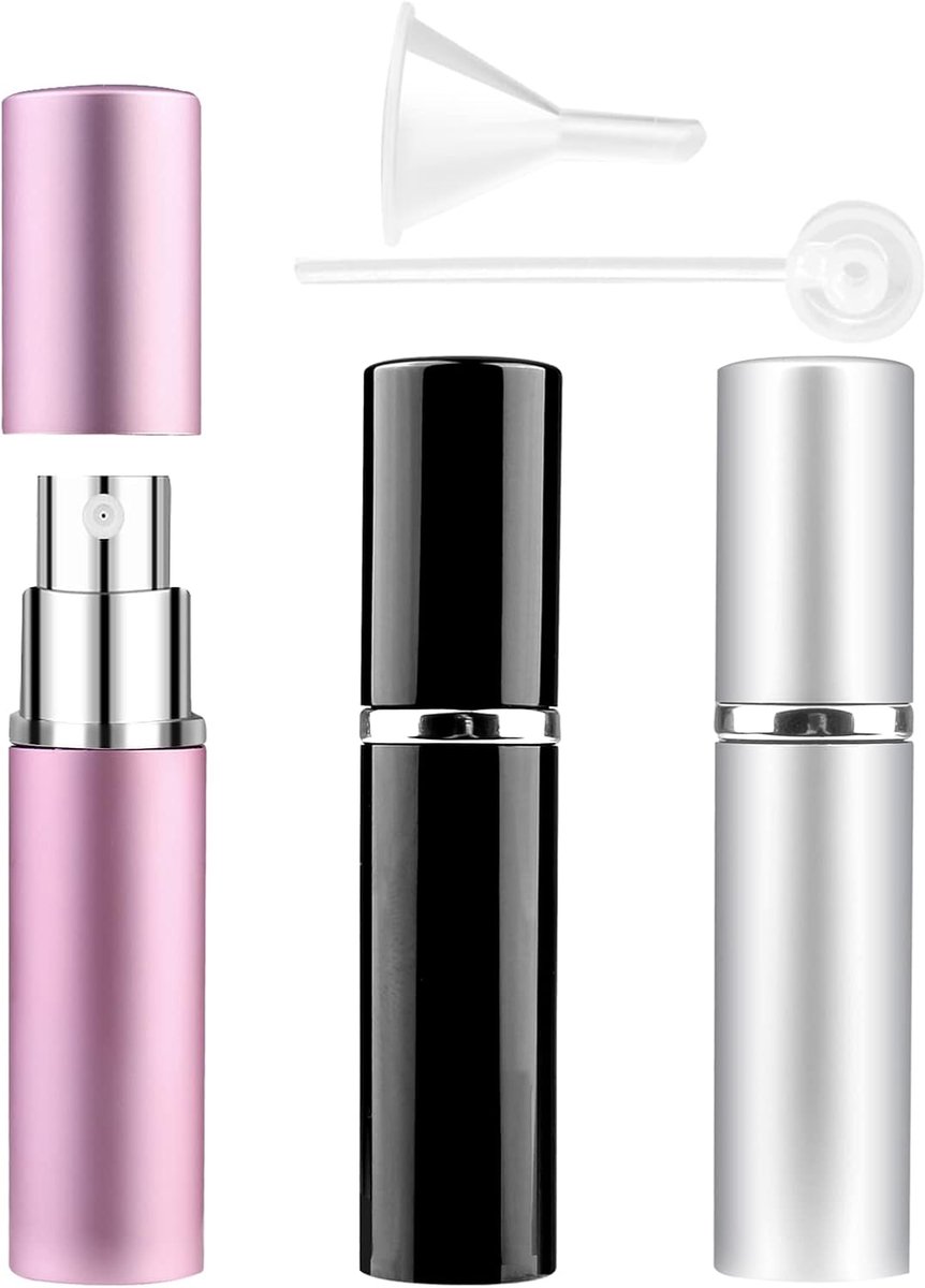 Verstuivers met trechter (6 ml roze + zilver + zwart)