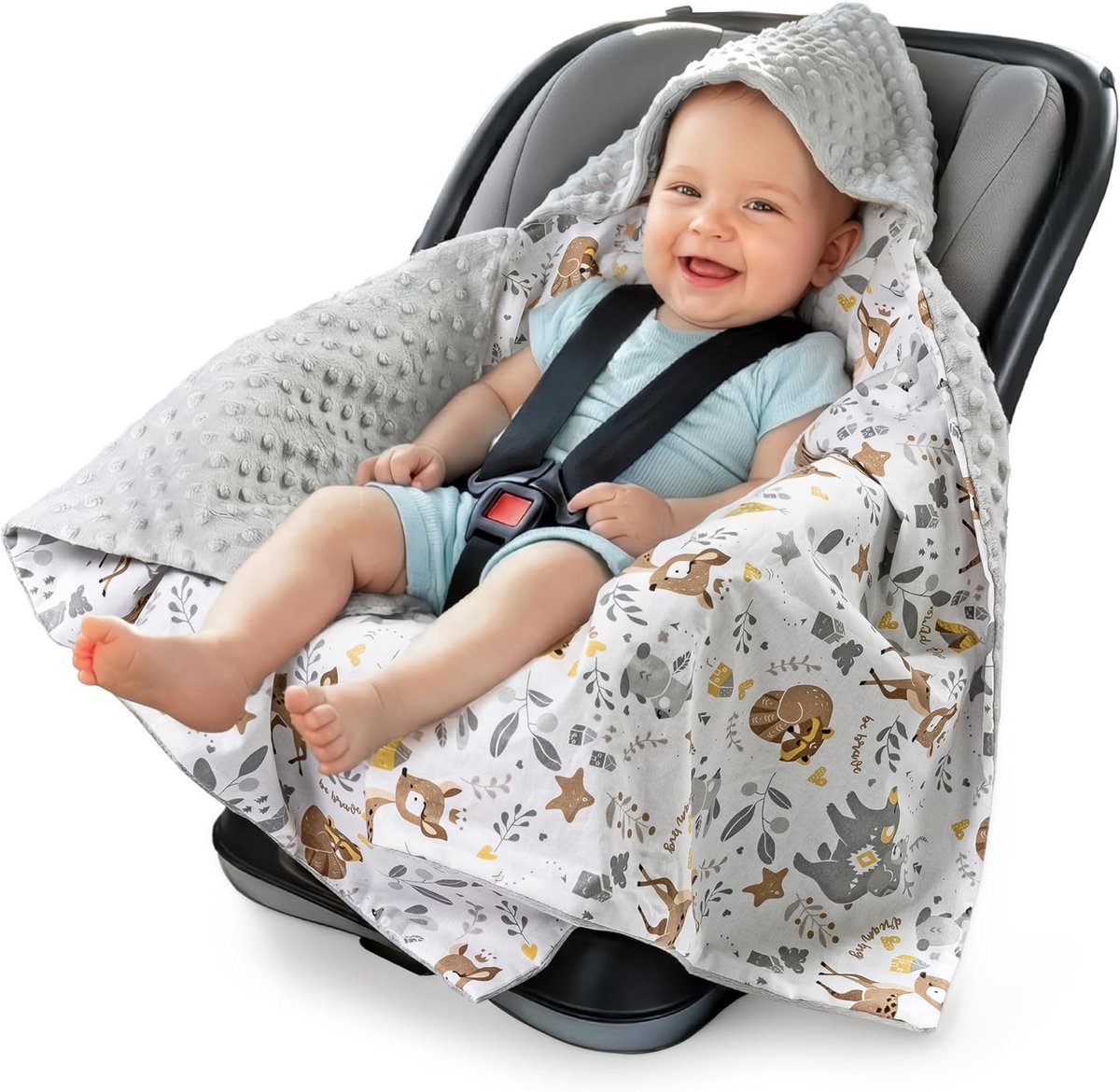 Inbaker Deken 100% katoen 85x85cm met capuchon knuffeldeken voor kinderwagen babyzitje universele dubbelzijdig babydeken buggy autostoel