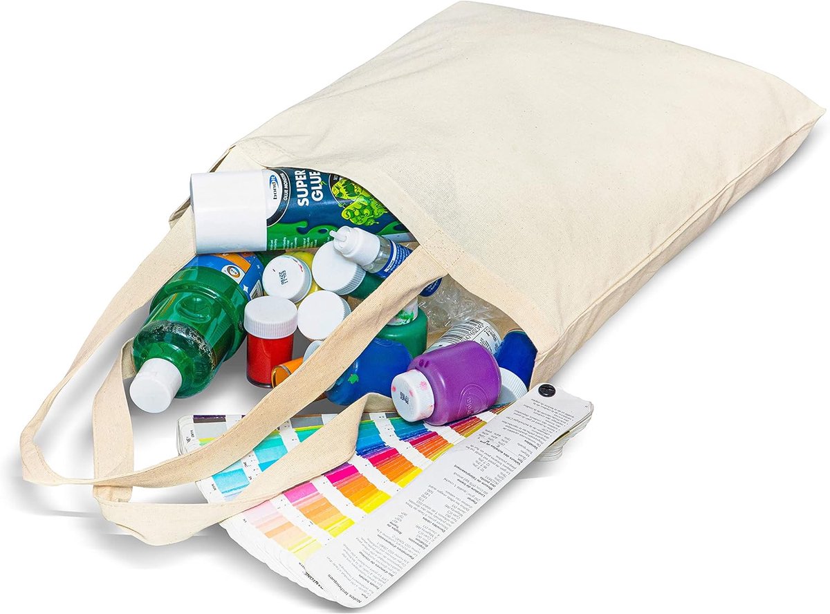 Herbruikbare boodschappentassen, canvas tote, 10 stuks, 100% katoen, ideaal voor bedrukking en borduurwerk in meerdere kleuren, katoenen voering, machinewas, uniseks, volwassenen