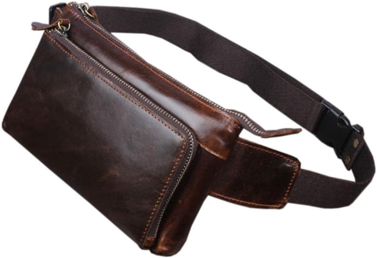 vintage lederen heuptas voor dames en heren, reizen, wandelen, hardlopen, dun, portemonnee, mobiele telefoon, schoudertas, koffiekleur