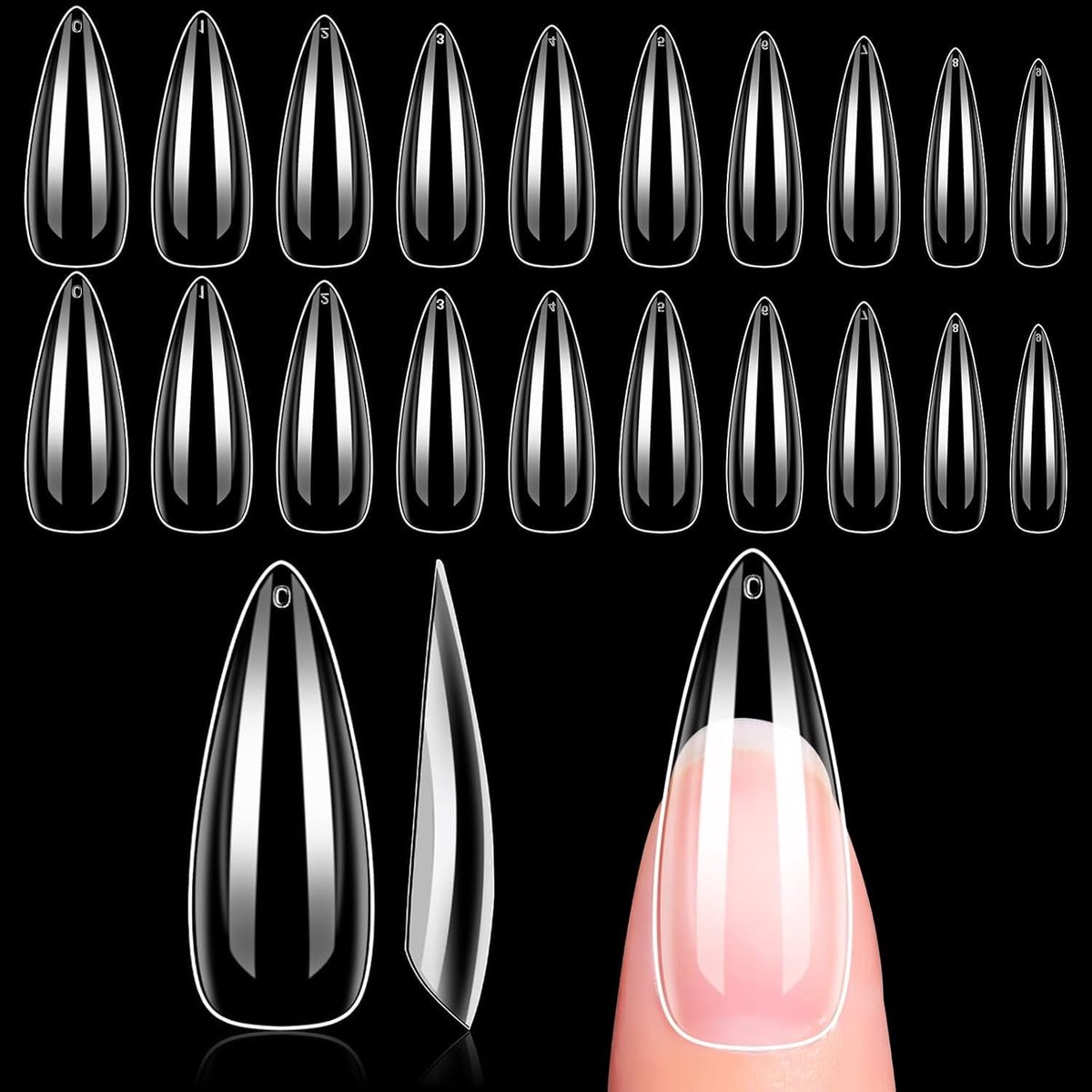Nageltips, volledig dekkende valse nagels, 500 stuks, heldere acrylnagels, met tas (helder)