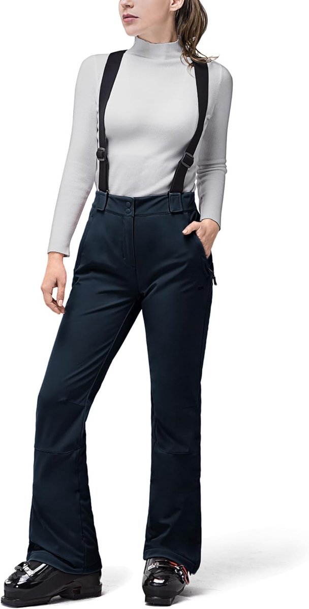 33,000ft Skibroek voor dames, bretels, outdoorbroek, waterdicht, winddichte softshellbroek, warm gevoerde sneeuwbroek, snowboardbroek, skibroek, thermische broek, wandelbroek, skibroek, Juwel blauw,