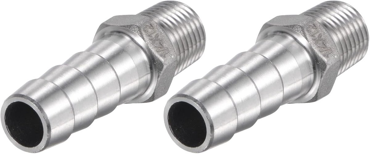 sourcing map 2 stuks slangtuit 12 mm AD x1/4PT buitendraad 304 roestvrij stalen buisverbinding