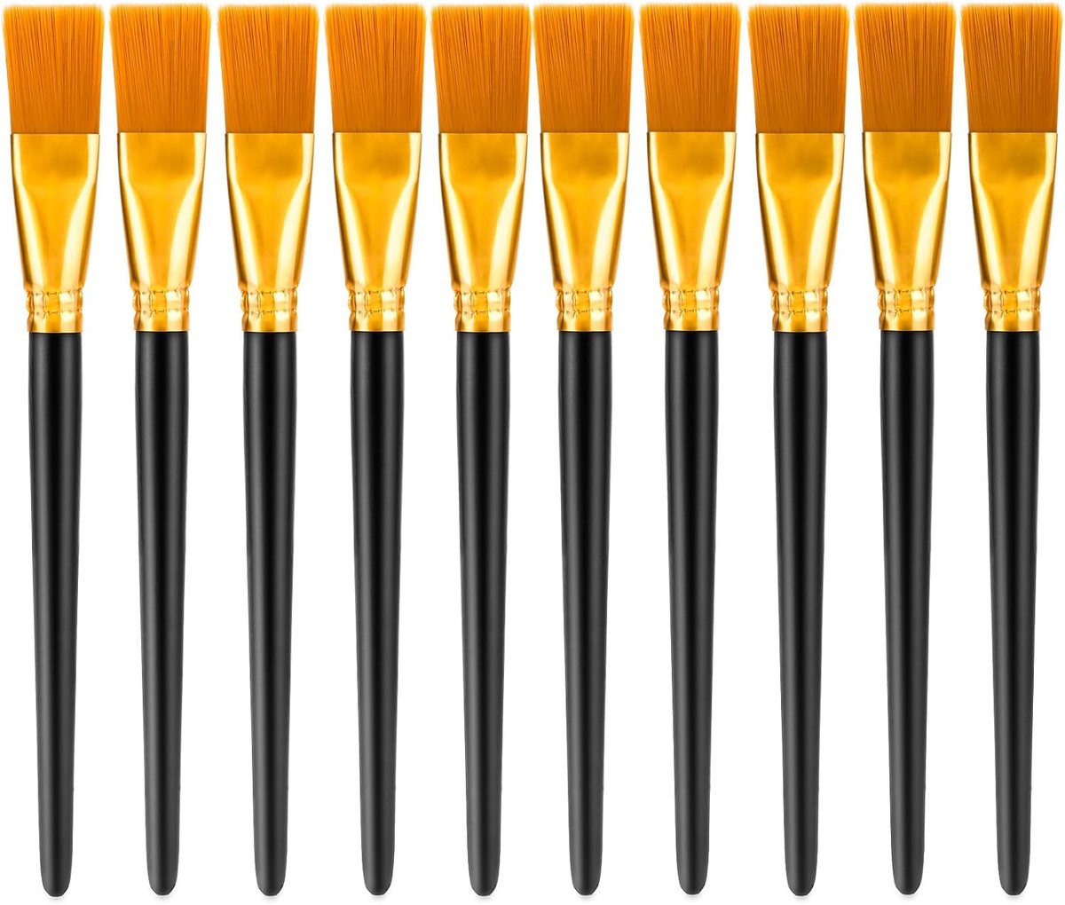 10-Delige Platte Borstelset - 1 Inch Brede Nylon Borstels voor Aquarel, Olieverf, Acrylverf en Gouache - Professionele Kunstschilders en Studenten Graffiti
