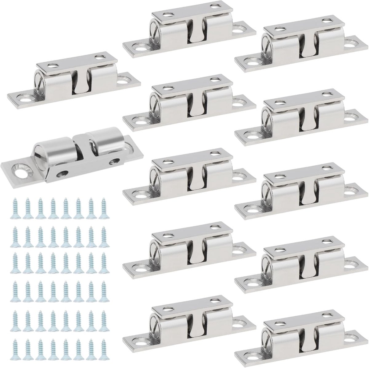 Sluitingen 48 mm, Massief Messing, Pack van 12, Zilver | Verstelbare, dubbele balspanning rolvangsten, voor RV-kasten, keukenkast, meubeldeuren
