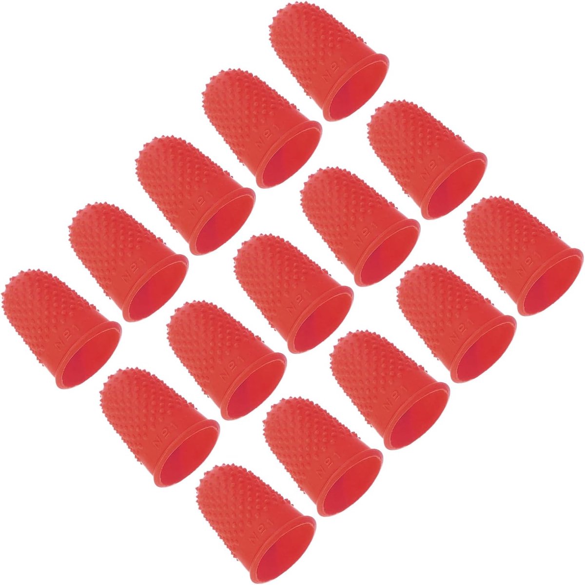 Rubberen vingertips, verpakking van 15 siliconen duimvingertopbescherming, vingerbedjes, beschermpads, vingerhoedjes, handgrepen voor kantoor, tellen, naaien, rood, maat M