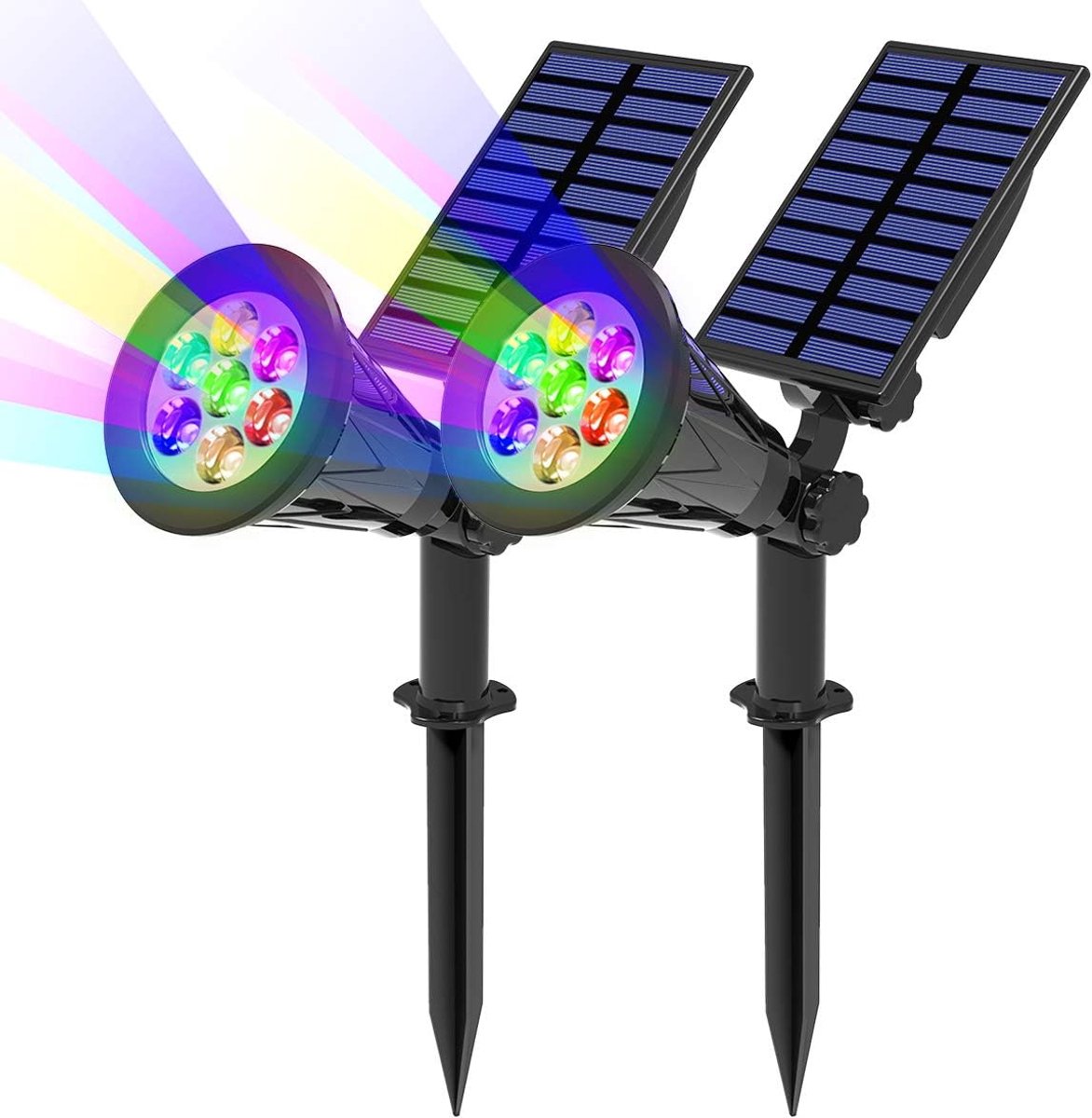 Zonneschijnwerpers, 7 ledlampen, kleurveranderende zonnelampen, 2-in-1 multifunctionele buitenwandlampen, decoratieve verlichting voor buiten, tuin, gazon, pad, feest en kerstmis