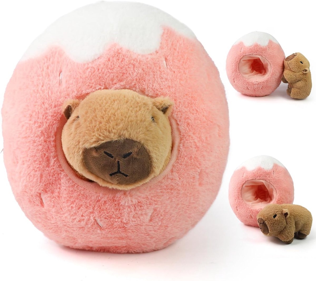 Kawaii Capybara Pluche dier aardbeien, 30 cm, pluche dier, Capibara, cadeau | Afneembare 2-in-1 simulatie Carpincho pluche dier Capibara cadeau kinderen meisjes verjaardag Kerstmis Kawaii pluche dier