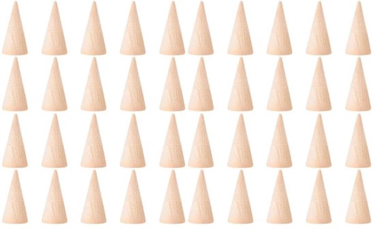 Dailygoods- Houten Kegels 40 Stuks - Kegelstandaard - Ringhouder Sieraden - Organiseren Bureau - Praktisch en Duurzaam - Geschikt voor Vitrines