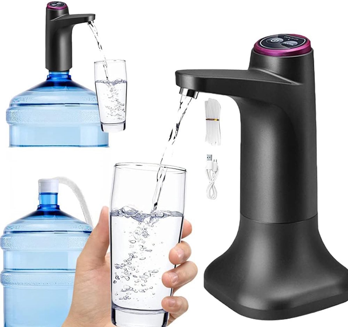 Elektrische waterdispenser - met standaard - automatisch waterpomp - USB oplaadbaar, voor universele flessen 0.8-2.7 L - ShopVlot