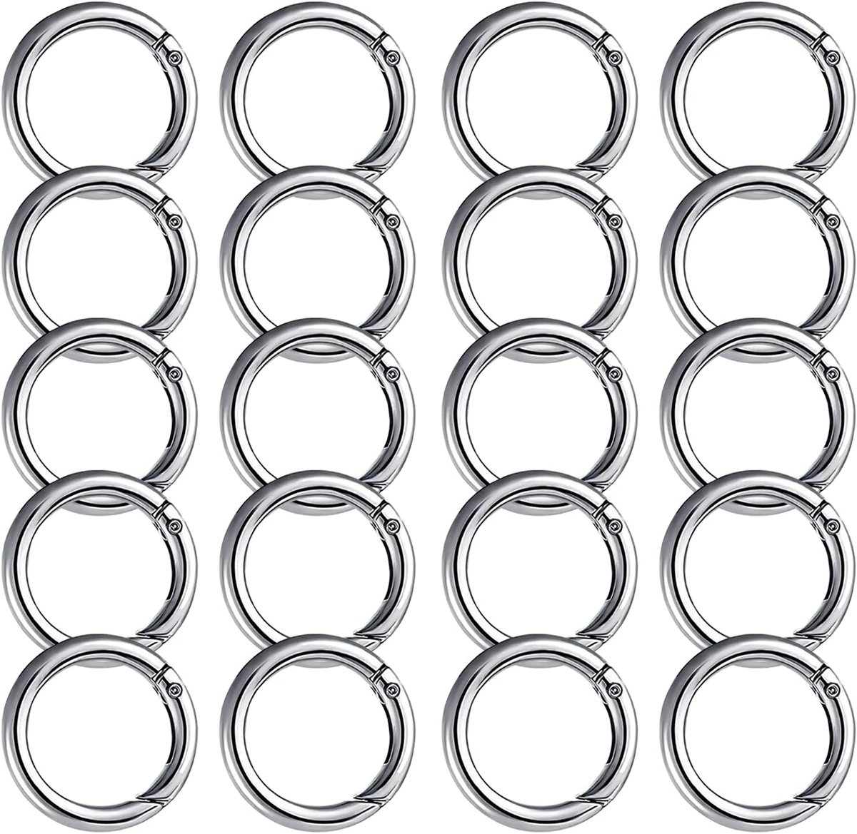 20 stuks 27 mm ronde karabijnhaak ring sleutelring klein ronde karabijnhaak | Karabijnhaak sleutelring voor doe-het-zelf werk huisdierriem schouderbanden riem klimmen camping (zilver)