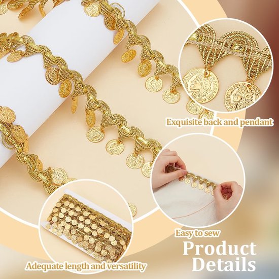 9.1 M Gouden Munt Vorm Trim Pailletten Kant Kwastje Fringe Trim 4Cm Breedte Pailletten Kwastje Kant Lint Fringe Dans Jurk Riem Ketting Voor Kleding Decoratie Party Accessoires — afbeelding 3