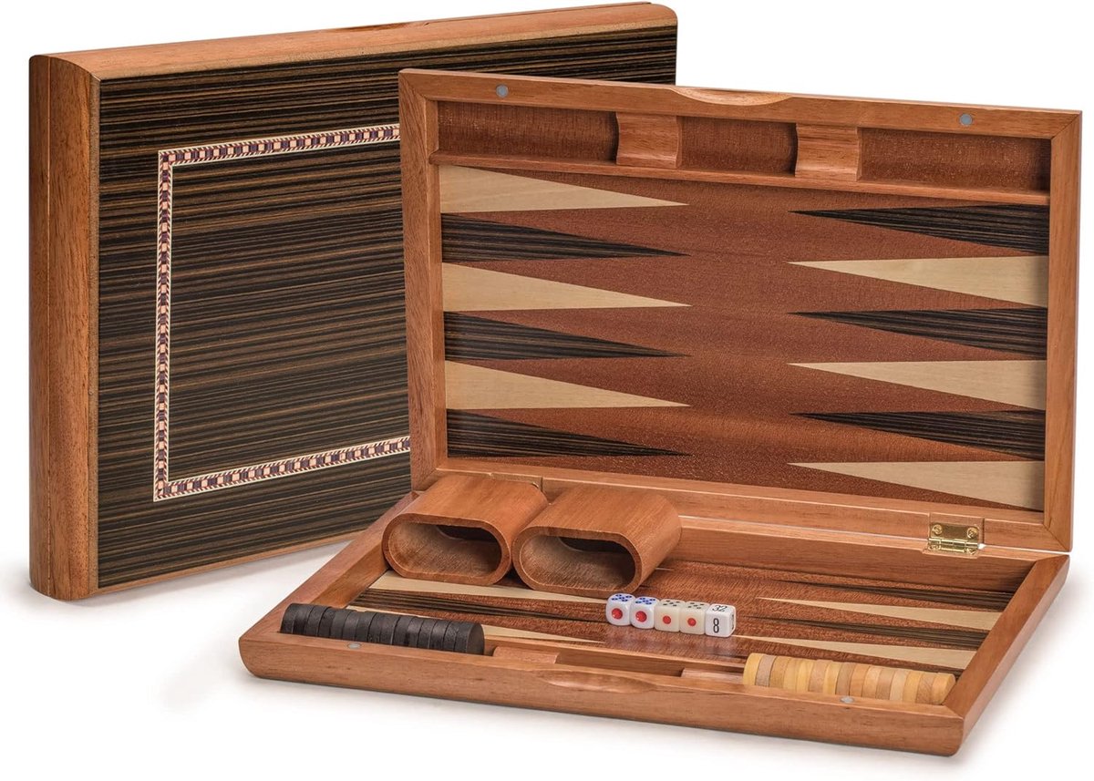 Backgammon Spel, “Dorne” - met houten speelstukken en accessoires, 33 centimeter bord
