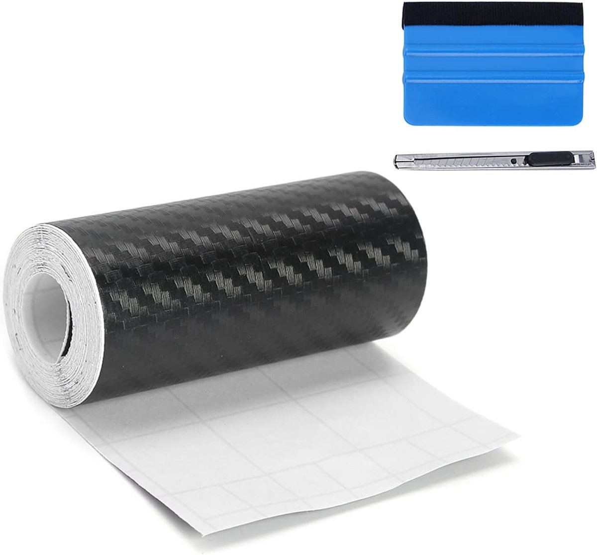 Zwarte 3D Koolstofvezel Wrap Chrome Verwijderen Venster Deur Trim 10cm x 9m | 3D Weave Carbon Textuur, Flexibel rekbaar, Ondersteuning DIY snijden, voor Auto's Deur Anti-Kras Raam Trim Protector Strips