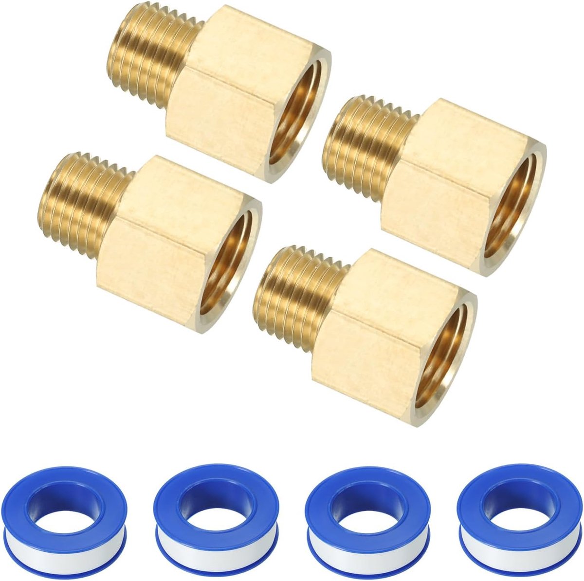 4 Set Messing Pijpfitting Hex Bus met Afdichtingstape, 3/8 "NPT Mannelijk naar 1/4" NPT Vrouwelijke Reducer Adapter Pijp Verlengfittingen voor Tub Uitloop Douche, Gouden