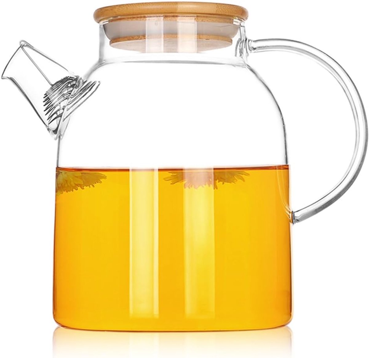 1500ML Glazen Theepot met Bamboe Deksel en Roestvrij Staal Filter Coil Glazen Waterkruik Ideaal voor Fruit Thee Container en Bloeiende Theepot