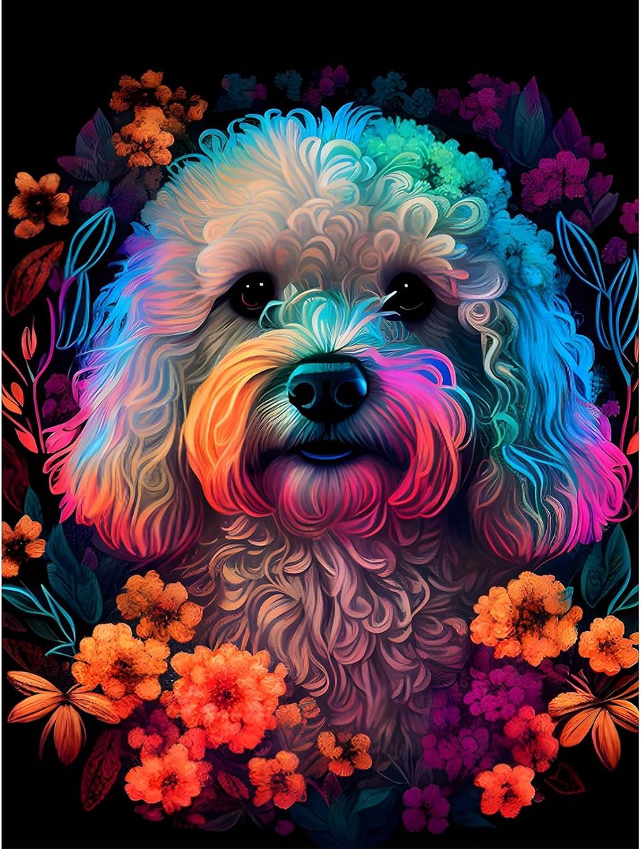 Diamantschilderijkits voor volwassenen, hond diamant kunstkits volledige boor 5D dier diamant schilderij kunst, bloemen diamant stippen kunst en ambachten voor cadeau thuis muur decor 30 x 40