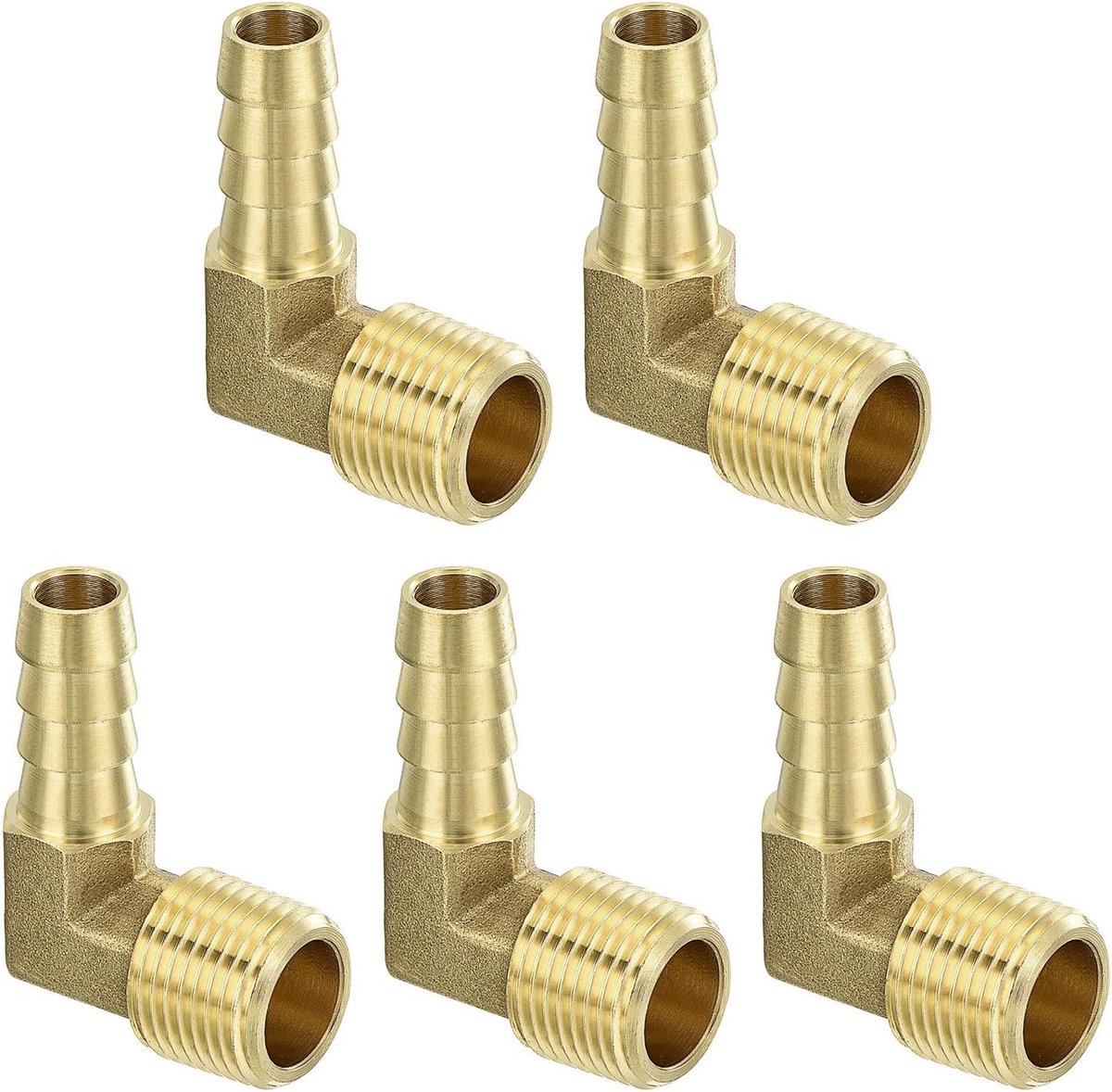 Hoekstuk messing 5 stuks 3/8 inch barb x 3/8 inch NPT mannelijk 90 graden buisconnector van messing voor water brandstof lucht