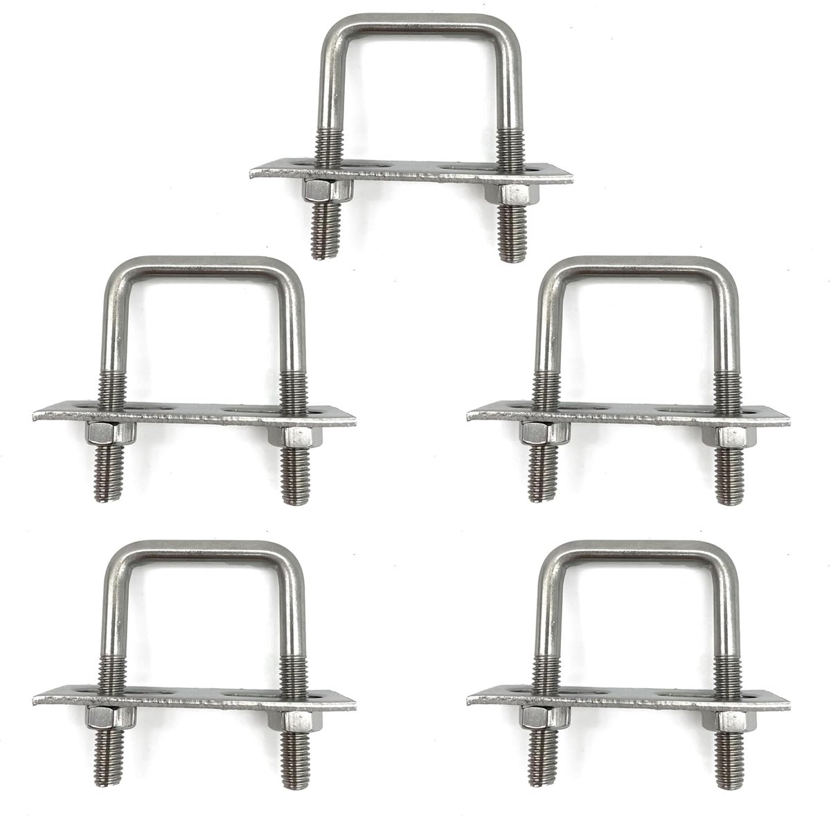 U-bouten M6 25 x 50 mm, 5 stuks vierkante U-bouten, beugelschroef M6, U-beugel, roestvrij staal schroeven met moer frameplaat, U-beugelbouten voor buisbevestiging auto slepen