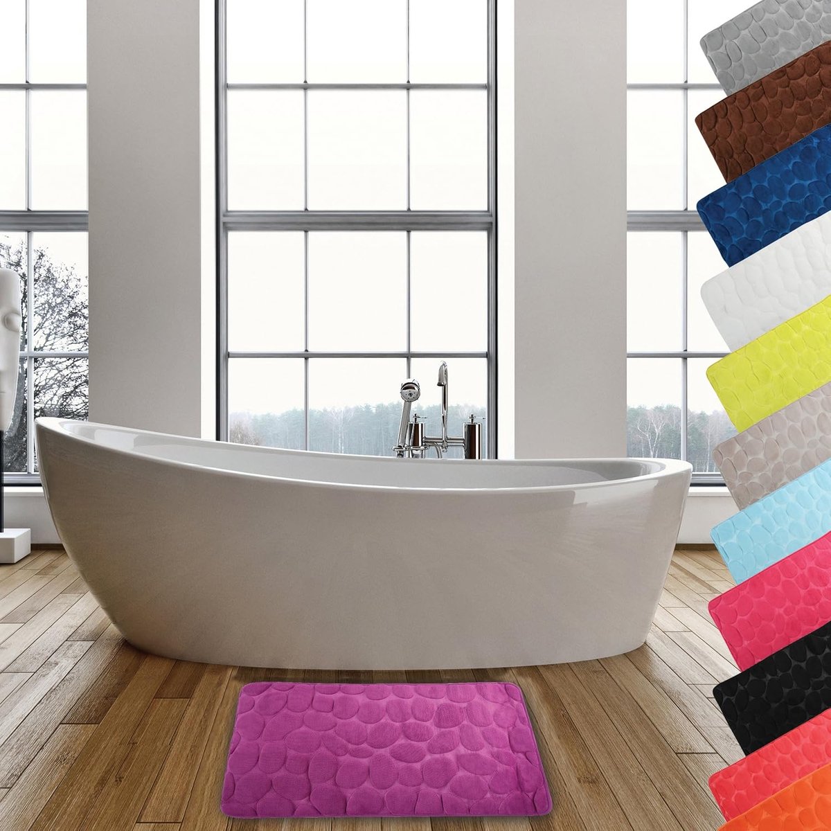 Badmat, douchemat, kiezelsteen, wasbaar, sneldrogend, antislip, 40 x 60 cm - lila