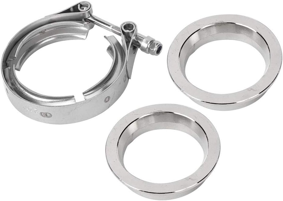 klemset, roestvrijstalen V-band slangklem Duurzame uitlaatpijpklem met flens voor automatische uitlaatpijp (2,25 inch-57 mm)