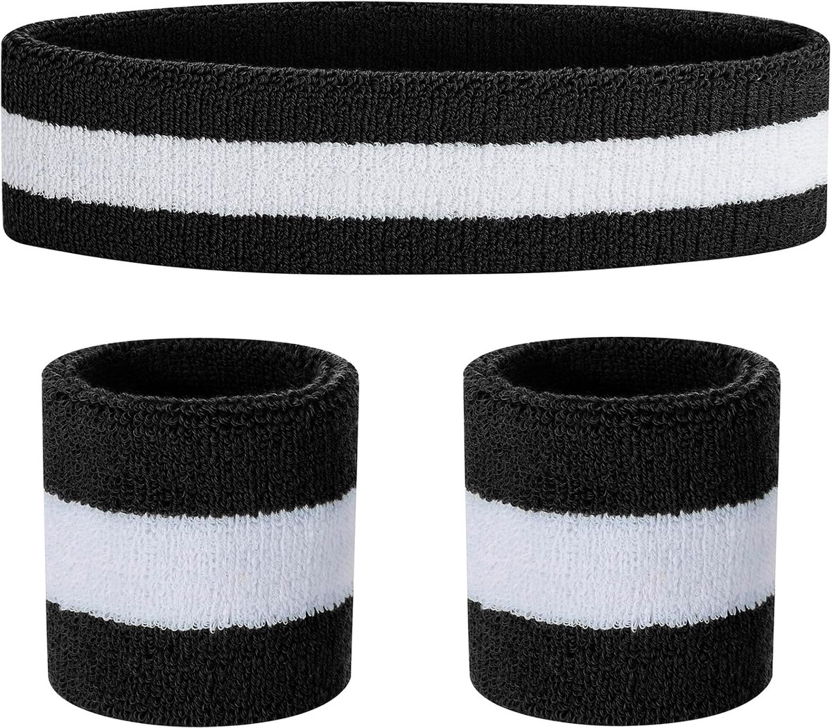 zweetbandset, sporthoofdband, armbandset, badstof, armband, sportoefening, basketbalarmband, hoofdbanden