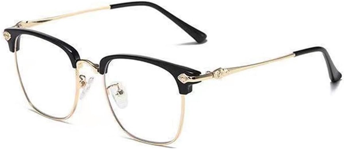 Leesbril voor dames en heren, blauwlichtfilter bril, de +100 tot +400 dioptrieën, klassiek modieus metalen frame, presbyopiebril, goud, +400