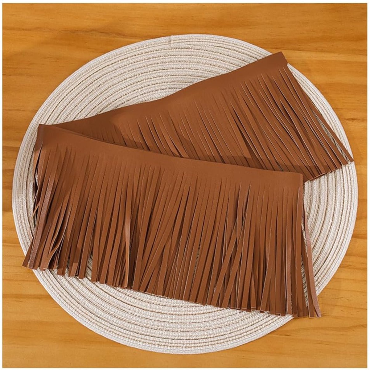 4 m franjes, leer, knutselen, 15 cm, kunstleer, franjes, bruin, PU-leder, kwastjes, snijfranjes, franjes, dubbelzijdige kwastinzet voor naaien, decoratie, franjeband voor doe-het-zelf