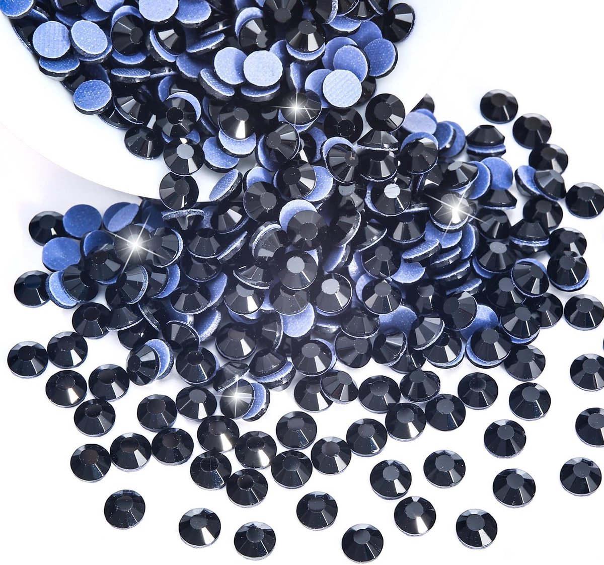 1440 stuks hotfix strass steentjes SS16 zwarte strass steentjes, 15 kleuren, 4 maten ronde glazen steentjes voor kleding, schoenen en doe-het-zelf werkstukken (zwart-SS16)