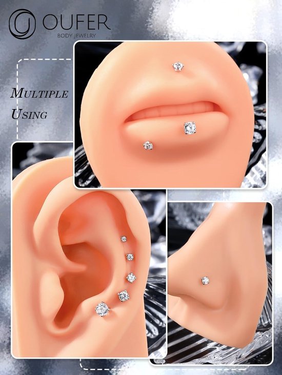 Body Piercing Threadless Labret Piercing Jewellery 14K White Gold Lip Piercing Stud Push in Helix Tragus Lobe Earring Piercing Bar — afbeelding 5